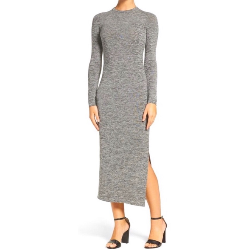 French Connection Sweeter Sweater Space Dye Gray Midi Knit Long Sleeve Dress. S